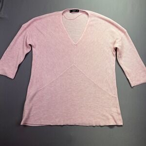 Mango‎ Basics V-Neck Knit Top Lightweight Casual Pink Sweater Size XS Boho